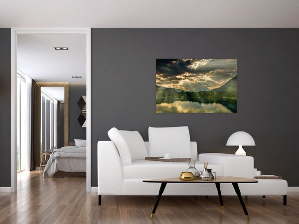 Tablou cu lac și soarele translucid (90x60 cm)
