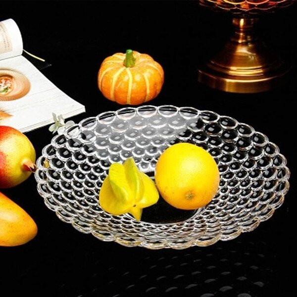 Fructiera tip bol Pufo Luxury din sticla pentru prajituri, torturi, fructe, aperitive, 24 cm