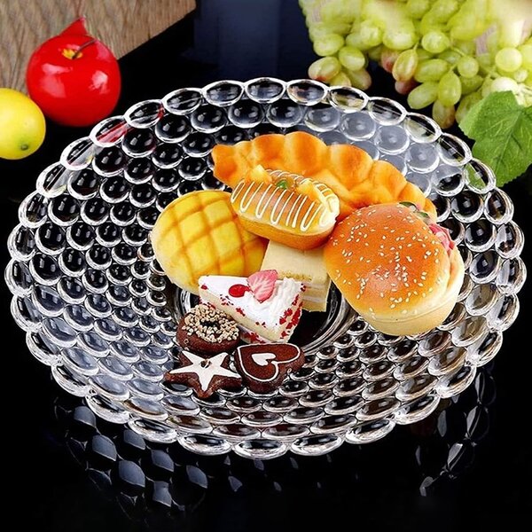 Fructiera tip bol Pufo Luxury din sticla pentru prajituri, torturi, fructe, aperitive, 24 cm