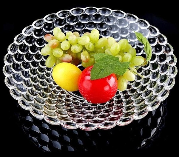 Fructiera tip bol Pufo Luxury din sticla pentru prajituri, torturi, fructe, aperitive, 24 cm
