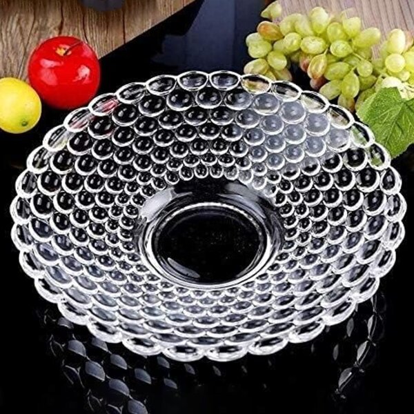 Fructiera tip bol Pufo Luxury din sticla pentru prajituri, torturi, fructe, aperitive, 24 cm