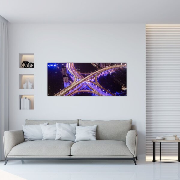 Tablou cu o interesecție mare noapte (120x50 cm)