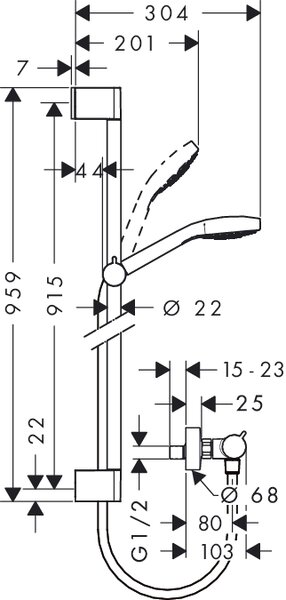 Hansgrohe Ecostat set de duș perete cu termostat crom-alb 27014400