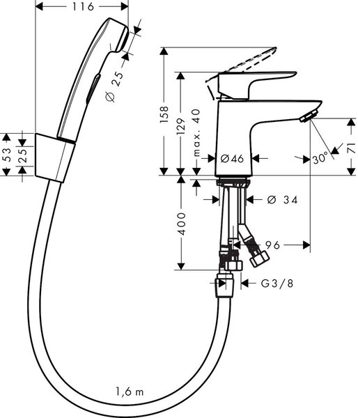 Hansgrohe Talis E baterie lavoar cu duș bideu stativ crom 71729000