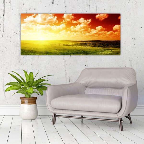 Tablou cu luncă cu soarele strălucitor (120x50 cm)