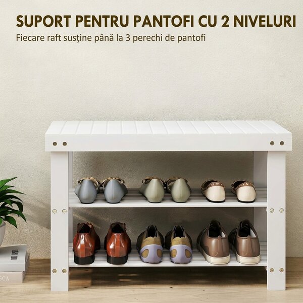 HOMCOM Pantofar tip Băncuță pentru Hol cu 3 Niveluri, 70x28x45 cm, Lemn natural | Aosom Romania