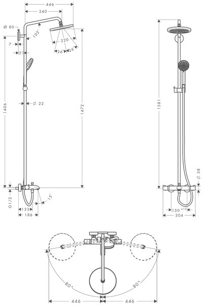 Hansgrohe Croma set de duș perete cu termostat crom 27223000
