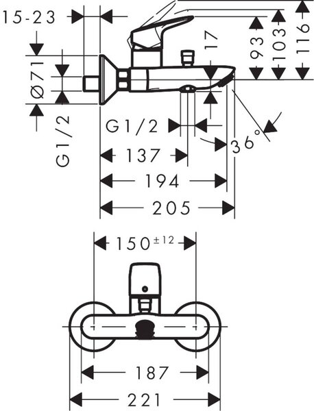Hansgrohe Logis baterie cadă-duș perete crom 71401000
