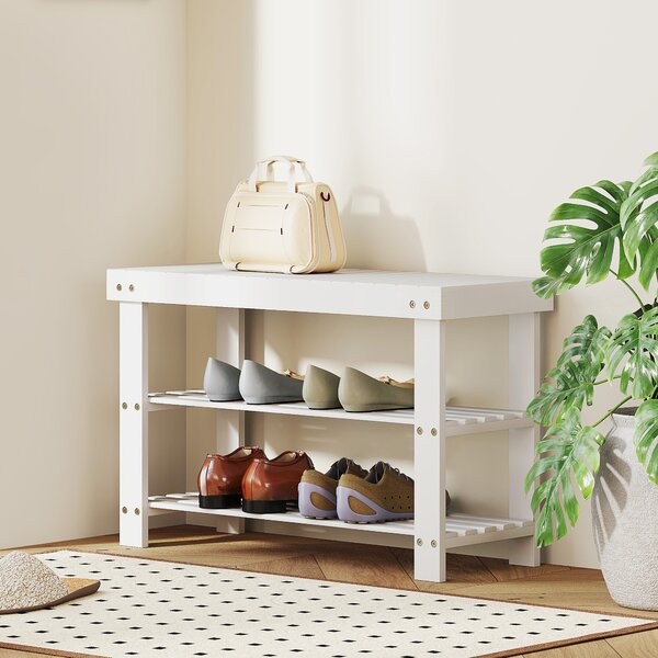 HOMCOM Pantofar tip Băncuță pentru Hol cu 3 Niveluri, 70x28x45 cm, Lemn natural | Aosom Romania