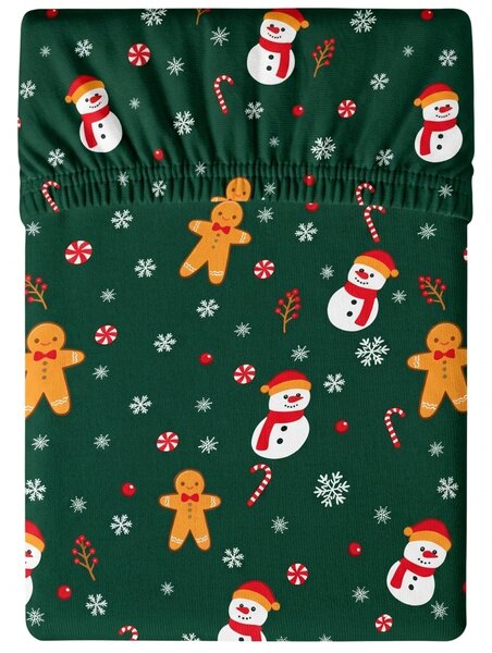 Cearsaf din microfibra SNOWMAN AND GINGERBREAD verde 90x200 cm