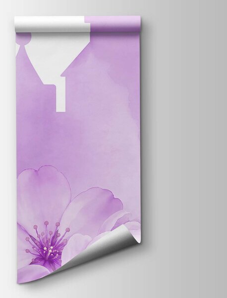Fototapet Castel violet cu flori și fluturi, Fototapet fluturi, Fototapet populare, t01113v2 - Tapeko.ro
