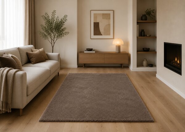 Covor Belgian din Microfibra, Model Sky 71301 080 Lavabil, Fir moale, Maro 140 x 200
