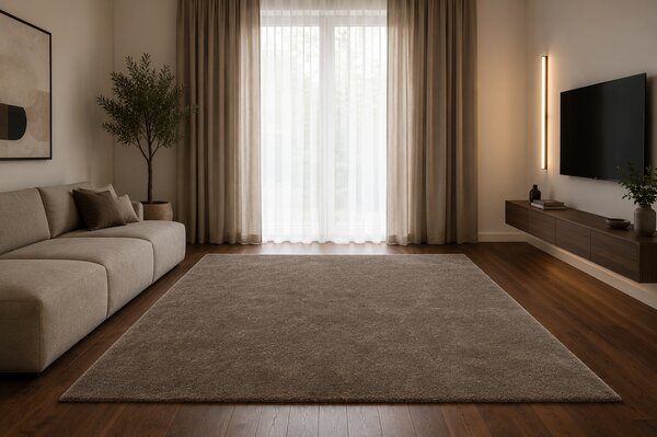 Covor Belgian din Microfibra, Model Sky 71301 080 Lavabil, Fir moale, Maro 140 x 200