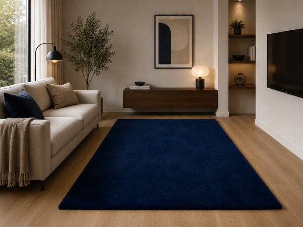 Covor Belgian din Microfibra, Model Sky 71301 090 Lavabil, Fir moale, Bleumarin 140 x 200