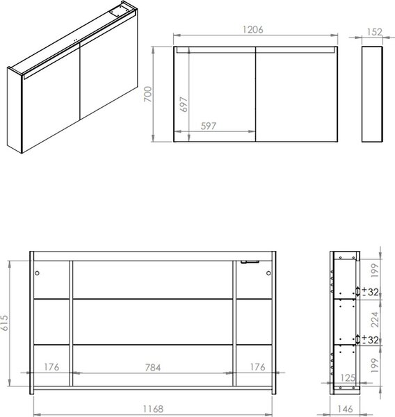 Elita Special dulap 120.6x15.2x70 cm cu oglinda RE068927000010