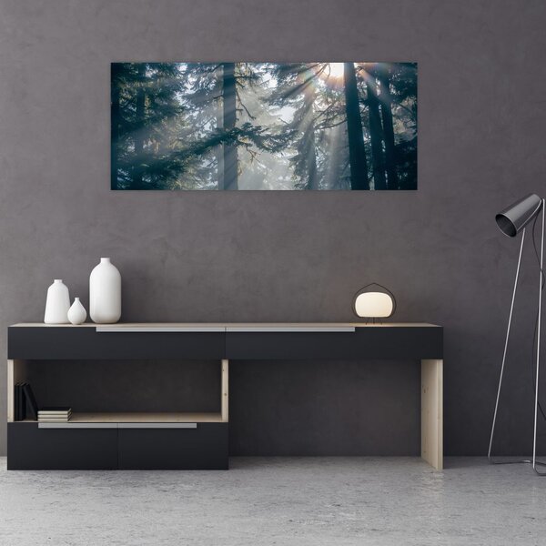 Tablou cu copaci și soarele translucind (120x50 cm)