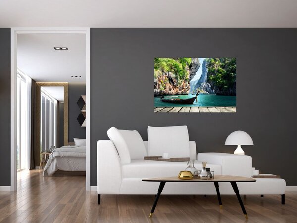 Tablou cu navă lungă pe plajă (90x60 cm)