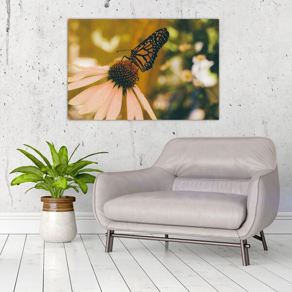 Tablou cu fluture pe floare (90x60 cm)