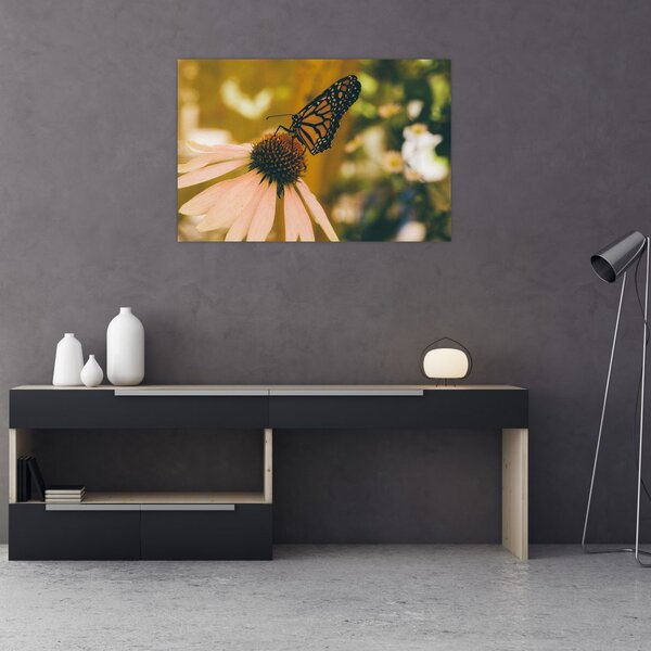 Tablou cu fluture pe floare (90x60 cm)
