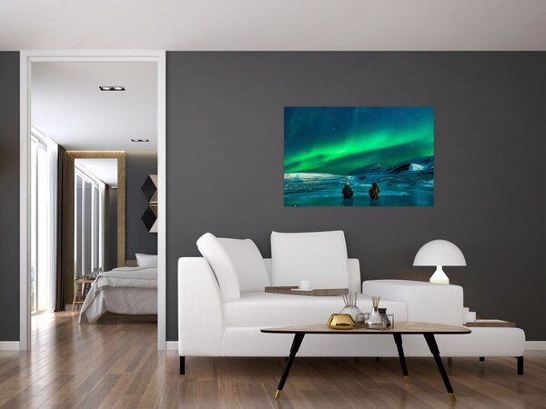 Tablou cu oameni la Aurora borealis (90x60 cm)
