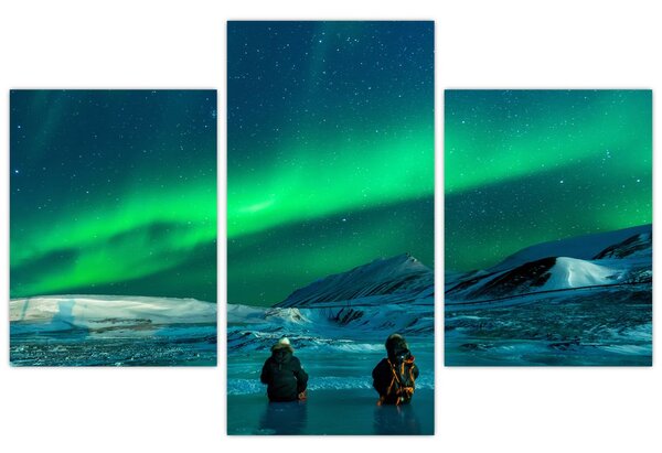 Tablou cu oameni la Aurora borealis (90x60 cm)