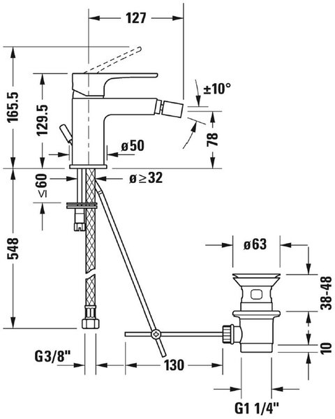 Duravit B.1 baterie bideu stativ crom B12400001010