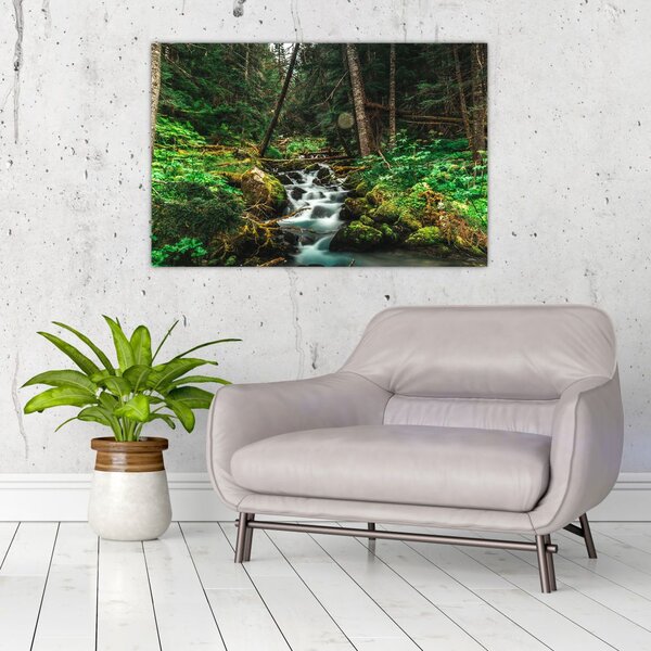 Tablou cu pârău în pădure (90x60 cm)