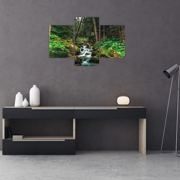 Tablou cu pârău în pădure (90x60 cm)