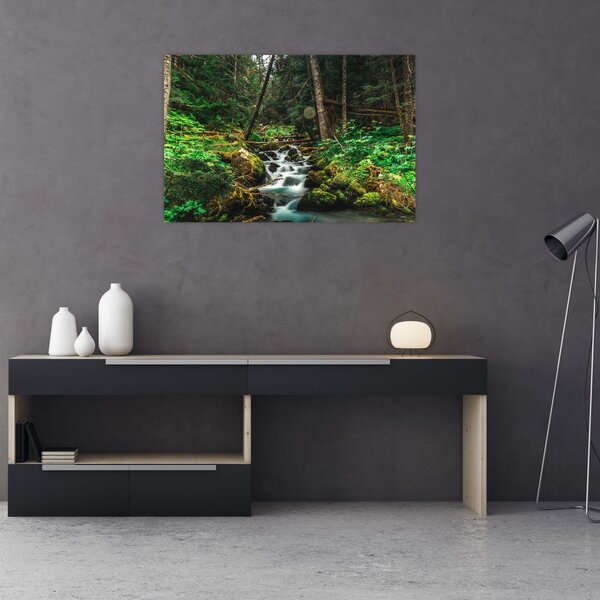 Tablou cu pârău în pădure (90x60 cm)