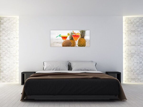 Tablou cu ananas și pahare pe plajă (120x50 cm)