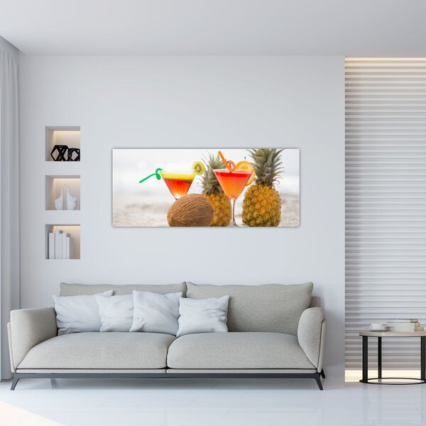Tablou cu ananas și pahare pe plajă (120x50 cm)