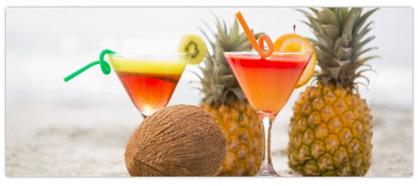 Tablou cu ananas și pahare pe plajă (120x50 cm)