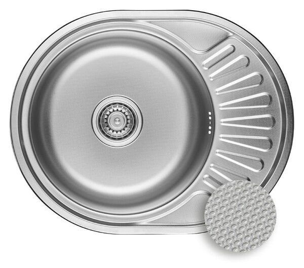 Chiuvetă Kuchinox Normal, din oțel inoxidabil, cu 1 compartiment, 570x450x180 mm, cu scurgător, decor canelat, oțel, LAV-SGN_383T