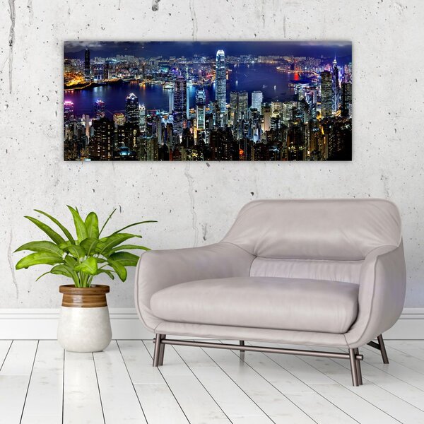 Tablou cu zgârie-norii noaptea (120x50 cm)
