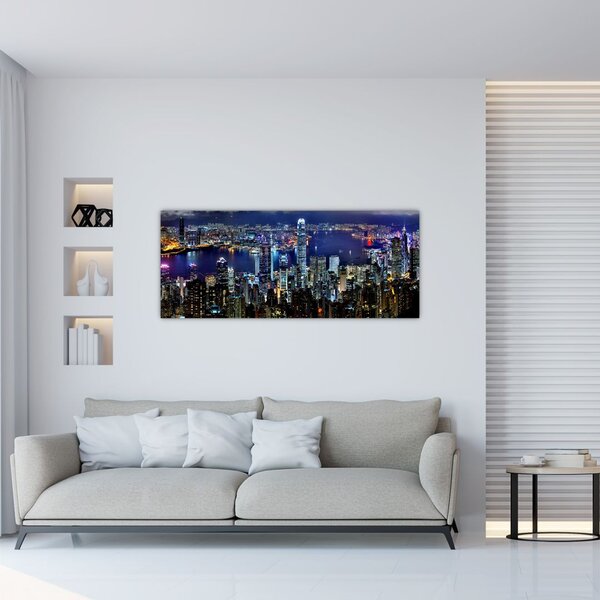 Tablou cu zgârie-norii noaptea (120x50 cm)