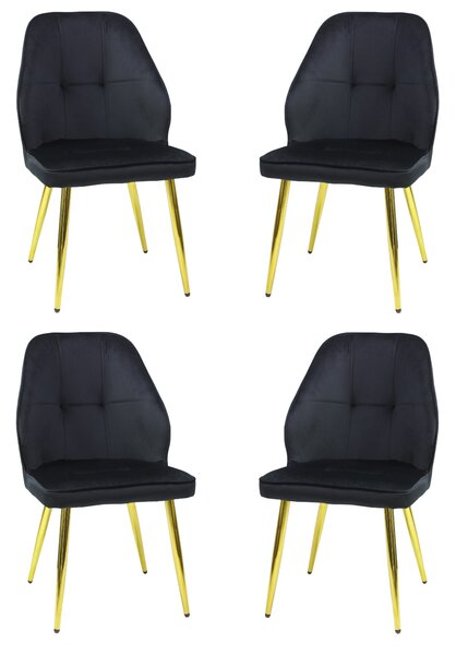 Set 4 Scaune Elira Negru Picioare Aurii