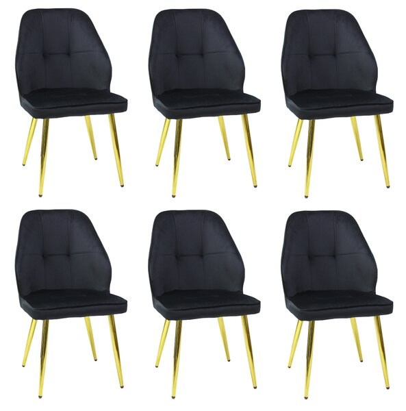 Set 6 Scaune Elira Negru Picioare Aurii