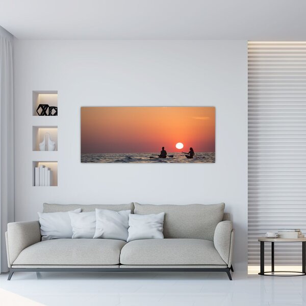 Tablou cu canoiști în apus de soare (120x50 cm)