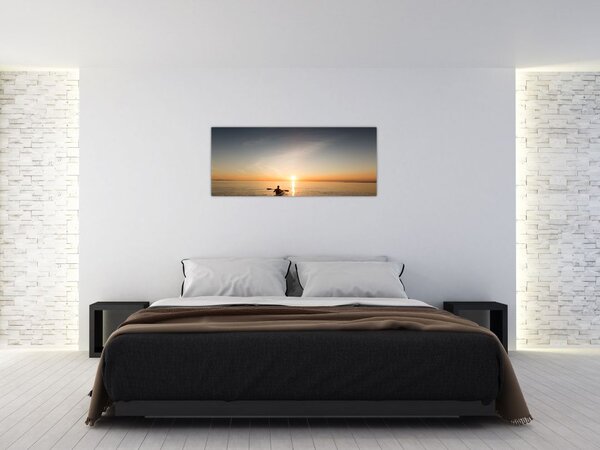 Tablou cu canoiști în apus de soare (120x50 cm)
