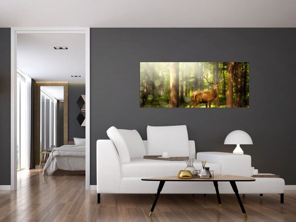 Tablou cu cerbul în pădure (120x50 cm)