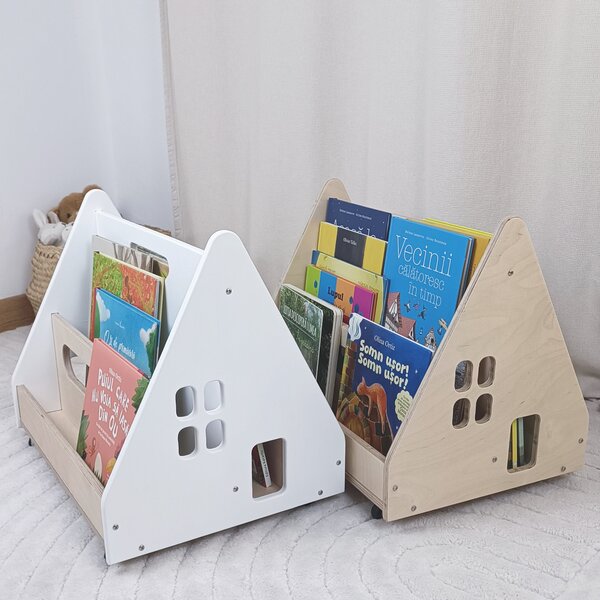 Bibliotecă Montessori cu roți, în formă de căsuță BOOKY