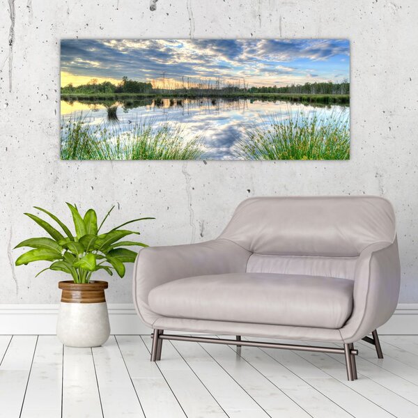 Tablou cu lac și trestie (120x50 cm)