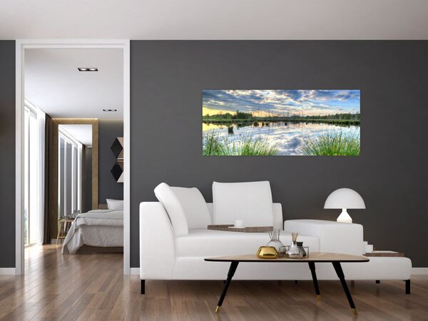 Tablou cu lac și trestie (120x50 cm)