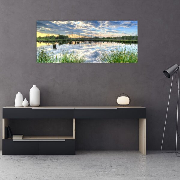 Tablou cu lac și trestie (120x50 cm)