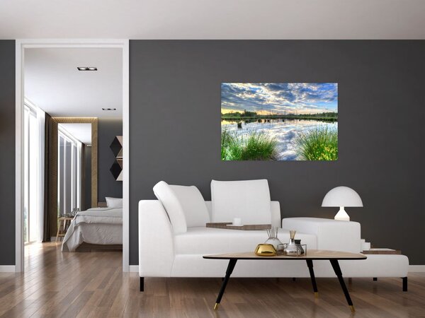 Tablou cu lac și trestie (90x60 cm)
