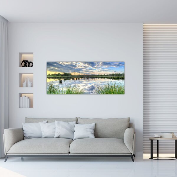 Tablou cu lac și trestie (120x50 cm)