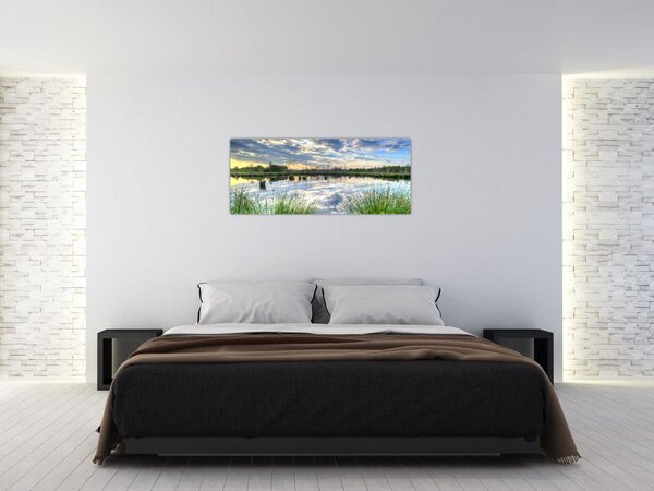 Tablou cu lac și trestie (120x50 cm)