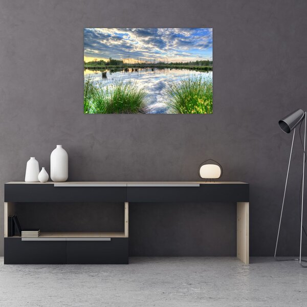Tablou cu lac și trestie (90x60 cm)