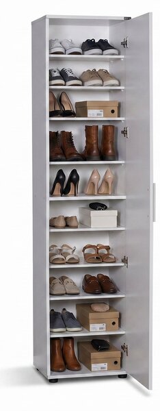Pantofar cu oglinda Adore Porto, usa reversibila, 10 rafturi, capacitate 20 perechi incaltaminte, Alb, 45x187x36 cm