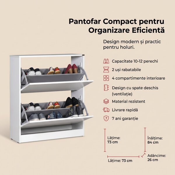 Pantofar Adore Max, 12 Perechi, 2 Compartimente, 73x84x26 cm